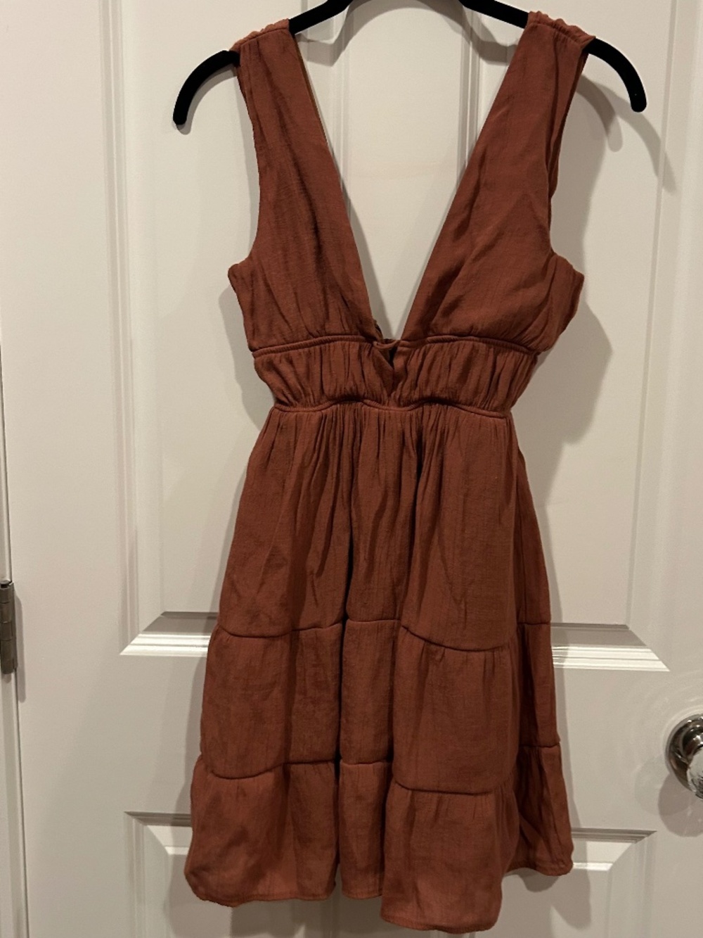 Rust Deep V Mini Dress